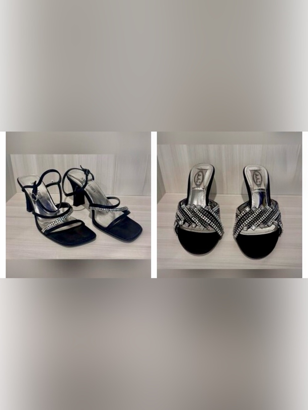TWO PAIR - Black Women's Embellished Heel Sandals